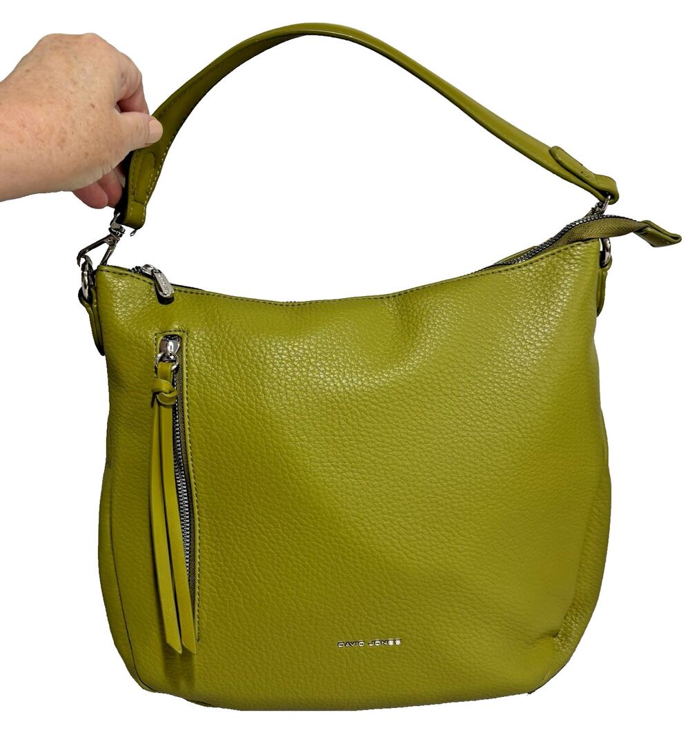 David Jones Paris Green Handbag Faux Pebbled Leather Hobo Bag Shoulderbag Purse